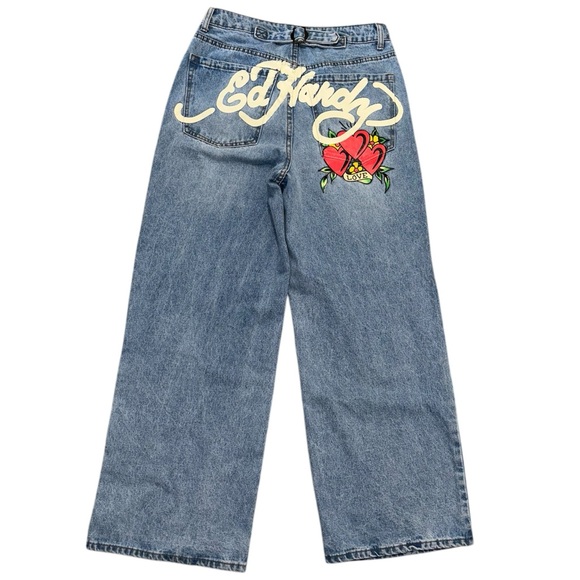 Ed Hardy Y2K vibe Dagger Heart Retro Light Flare Jeans size 30 - Picture 5 of 12